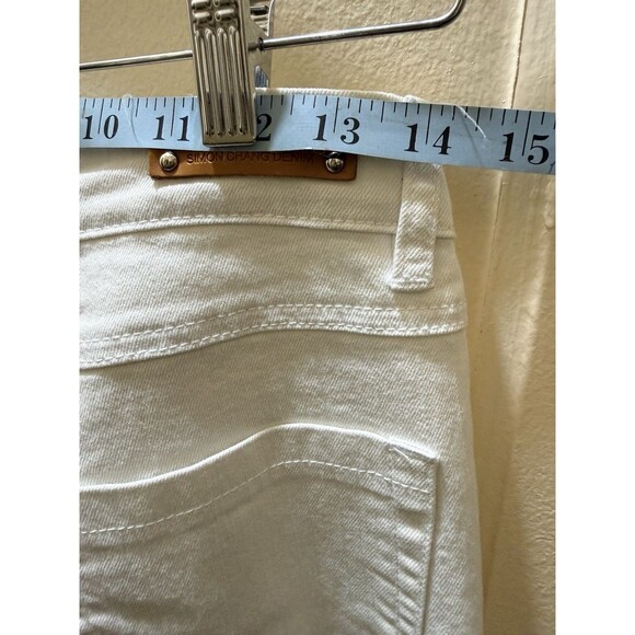 Simon Chang Denim Womens White Rhinestone Hem Ankle Jeans Size 12 Style 6654 - Picture 8 of 11